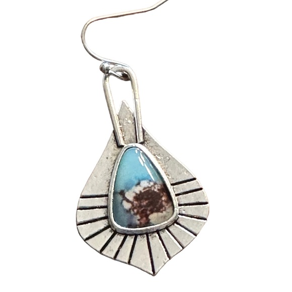 Boho Silver and Turquoise Drop Earrings - Picture 2 of 4